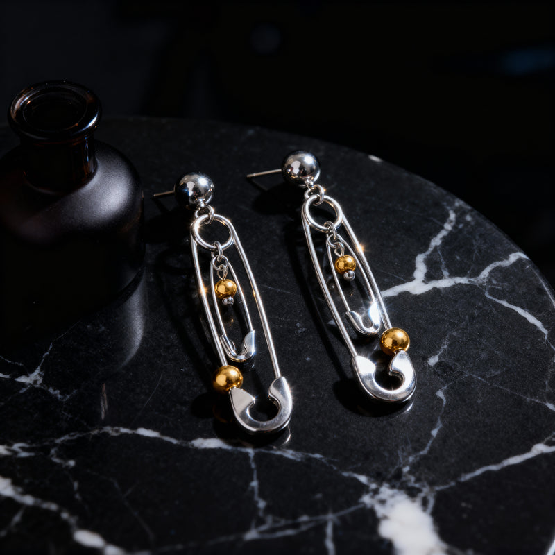 Safety Pin Drop Earrings
