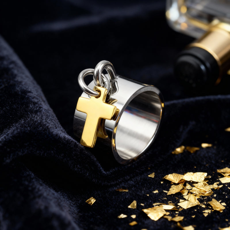 Cross Tag Bold Band Ring