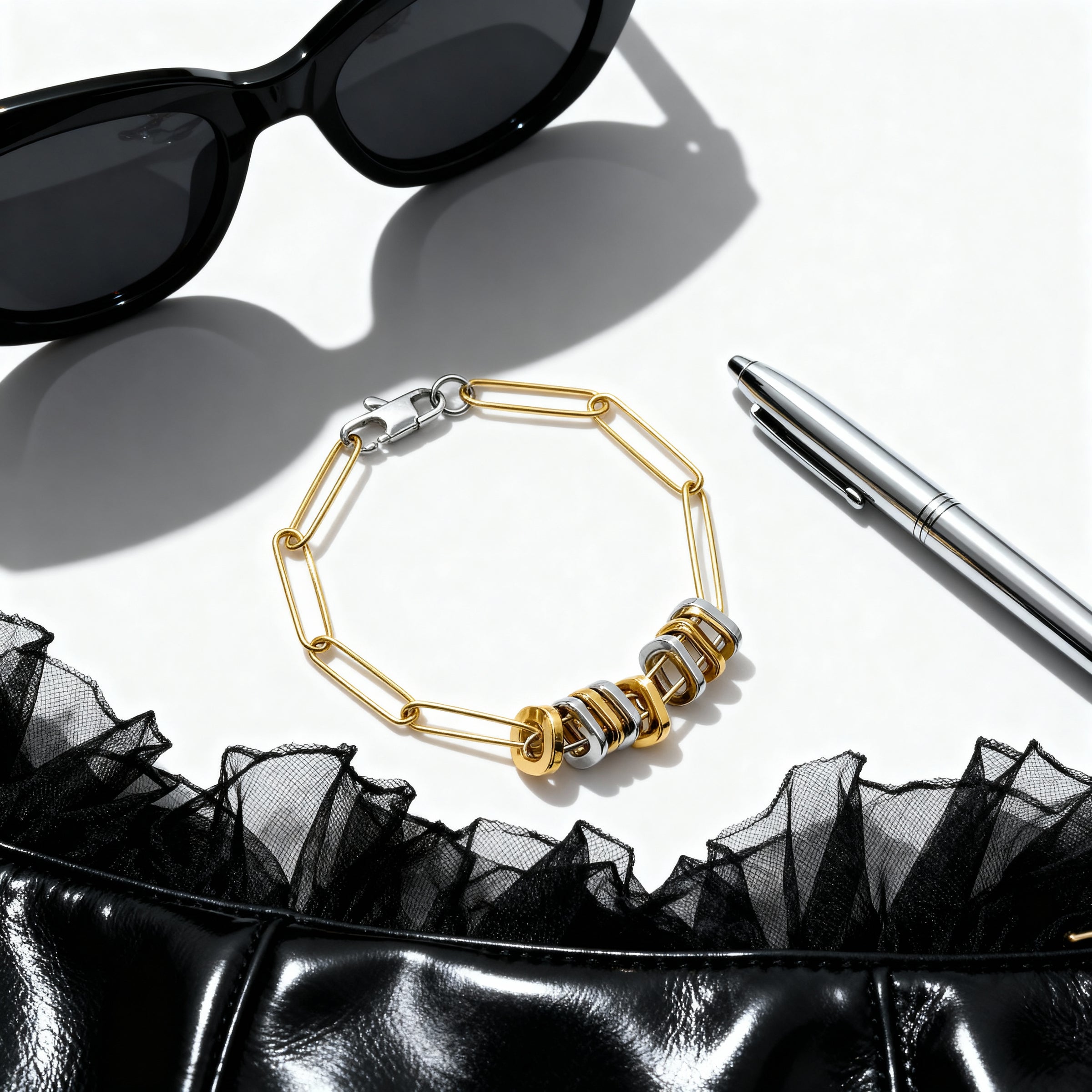 Minimal Square Paperclip Charm Bracelet