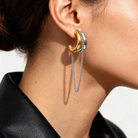 Two-Tone Hoop Earrings with Chain