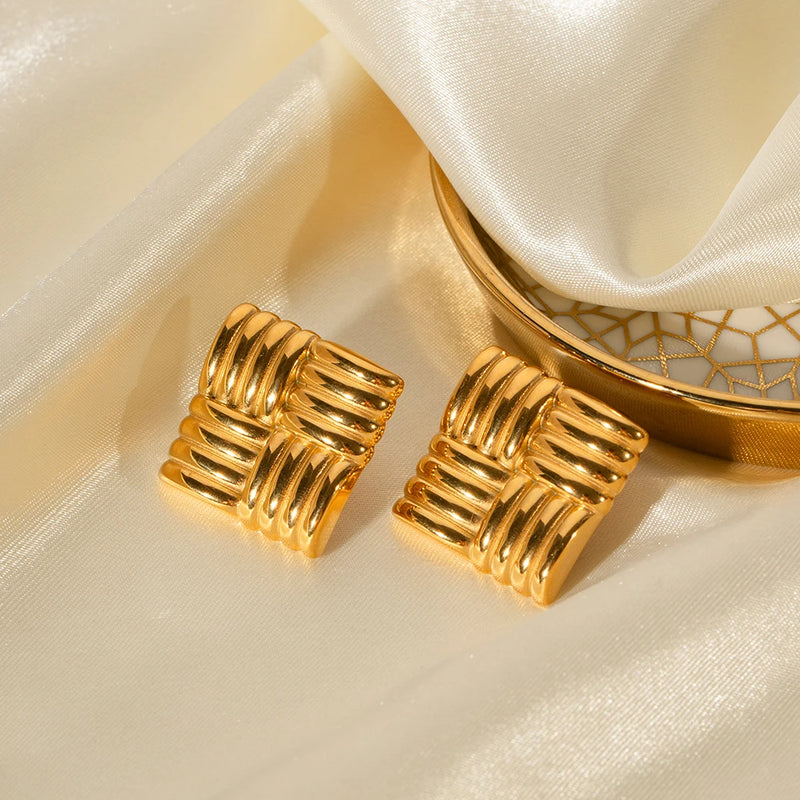 Square Ribbed Earrings - Nahzshop