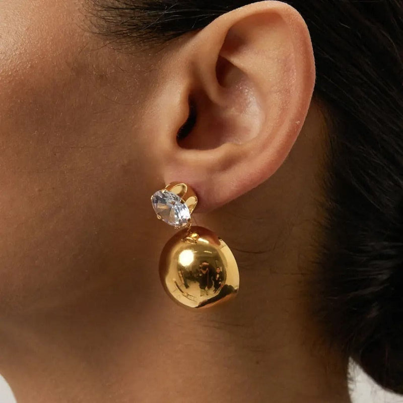 Gold Ball Zirconia Drop Earring - Nahzshop