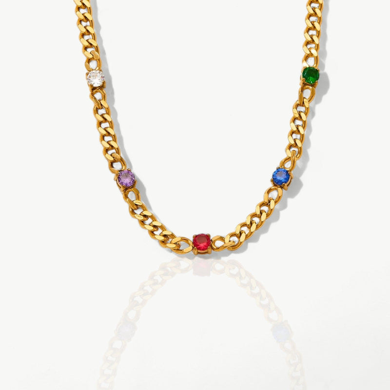 Colored Stones Chain Necklace - Nahzshop