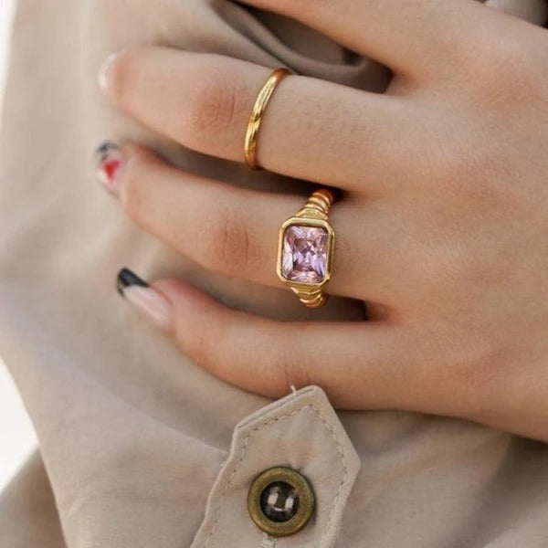 Pink Gemstone Texture Signet Ring - Nahzshop