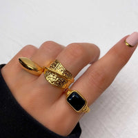 Black Gemstone Texture Signet Ring - Nahzshop